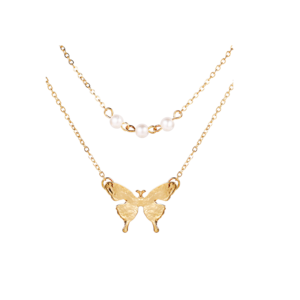 Imitation Pearl Butterfly Alloy Double Necklace